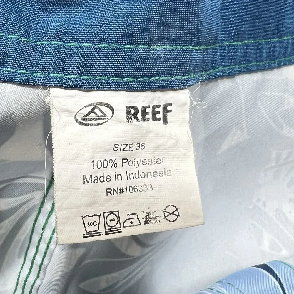 Reef Mens Vtg Y2K Board Shorts 36 Blue Bikini Tropical Floral Swim Trunks Surf